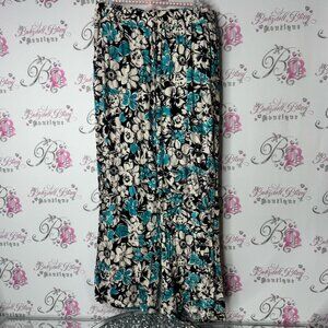 Elisa pants flare flowers black blue white Floral Print flowy wide leg